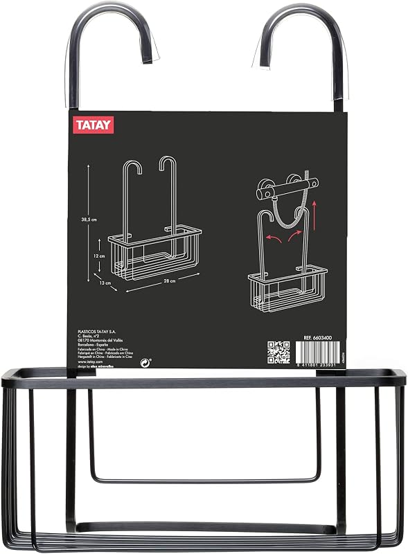 Porte-Douche Suspendu Aluminium, Supporte 8 kg, 28 x 12,8 x 38,5 cm