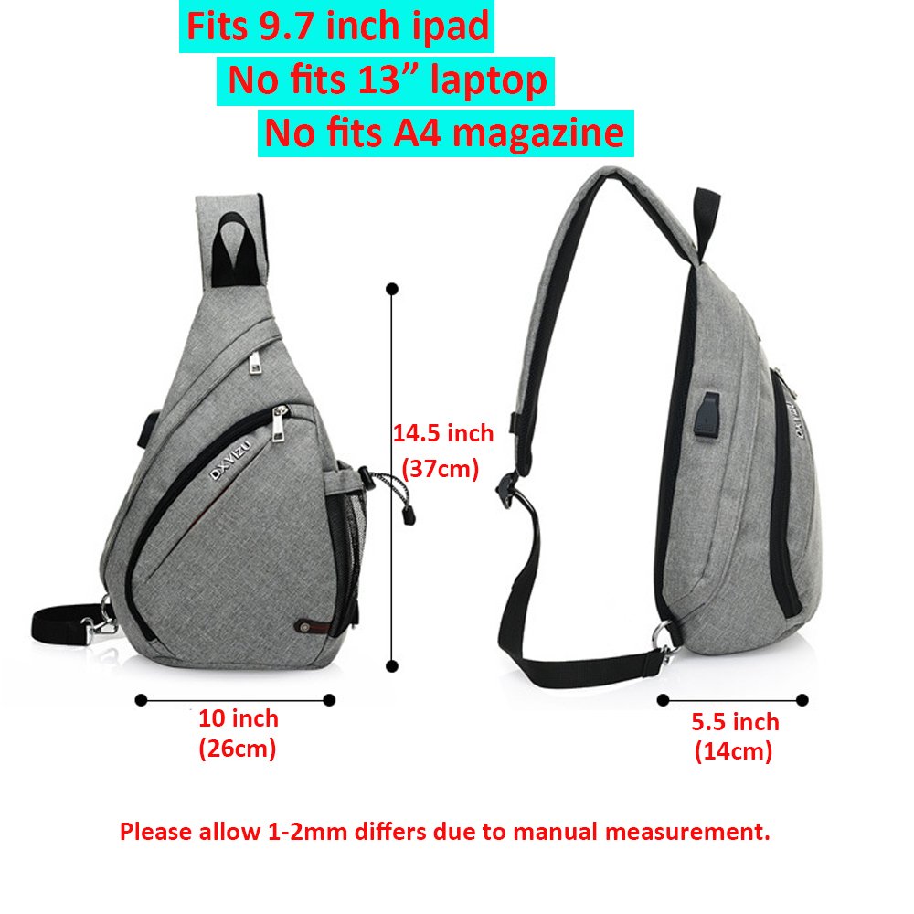 Sling Bag Chest Shoulder Backpack SINOKAL Casual Crossbody Shoulder Triangle Packs Daypacks for Men Women Canvas Digital Camera Bags with Charging Port for Sport Outdoor Gym Travel Hiking (Grey)