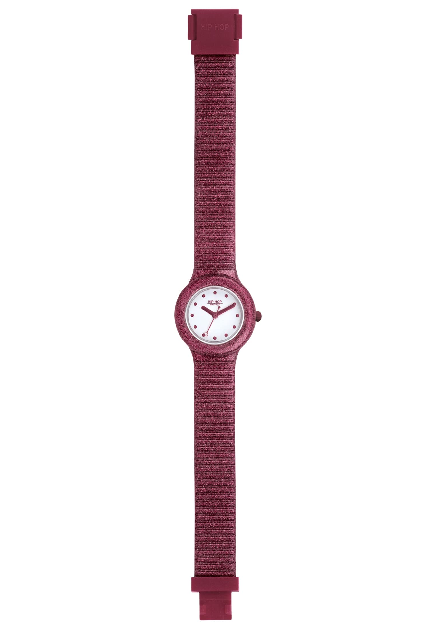 Hip Hop Ladys' Sparkling Mania Watch Collection Mono-Colour White dial Quartz Movement and Silicon Bordeaux Strap HWU1022
