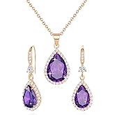 Sumonyo Women Jewelry Set Silver/Gold Plated Teardrop Pendant Necklace Dangle Drop Earrings Dangling Sets Birthstone Crystals Rhinestone,Birthday Anniversary Wedding Mother’s Day Gifts for Women