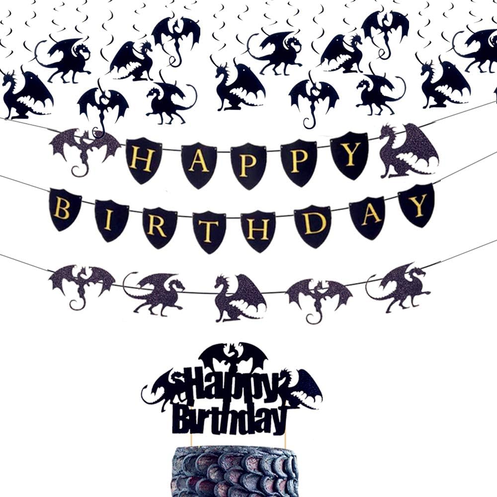 JeVenis 18 PCS Dragon Cake Decoration Dragon Birthday Banner Dragon Birthday Party Decoration