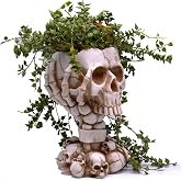Skull Planter, Goth Flower Pot, Gothic Plant Pots, Succulent Pots with Drainage, Halloween Plant Pot, Tall White Skulls Statue, Funny Desk Home Decor, Cool Figurines Flower Pots Gift for Mother Father