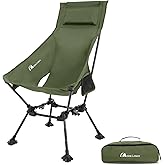 MOON LENCE High Back Folding Camping Chairs, Height-Adjustable, Widened Seat, for Beach with Anti-Sinking Feet (Green)