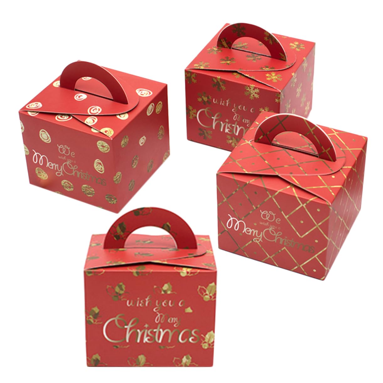 KOMBIUDA 12Pcs Christmas Candy Boxes with Exclusive Patterns Sturdy Paper Containers for Party Favors Cookies Apples and Treats Themed Celebrations and Boy Girl Events Red Design