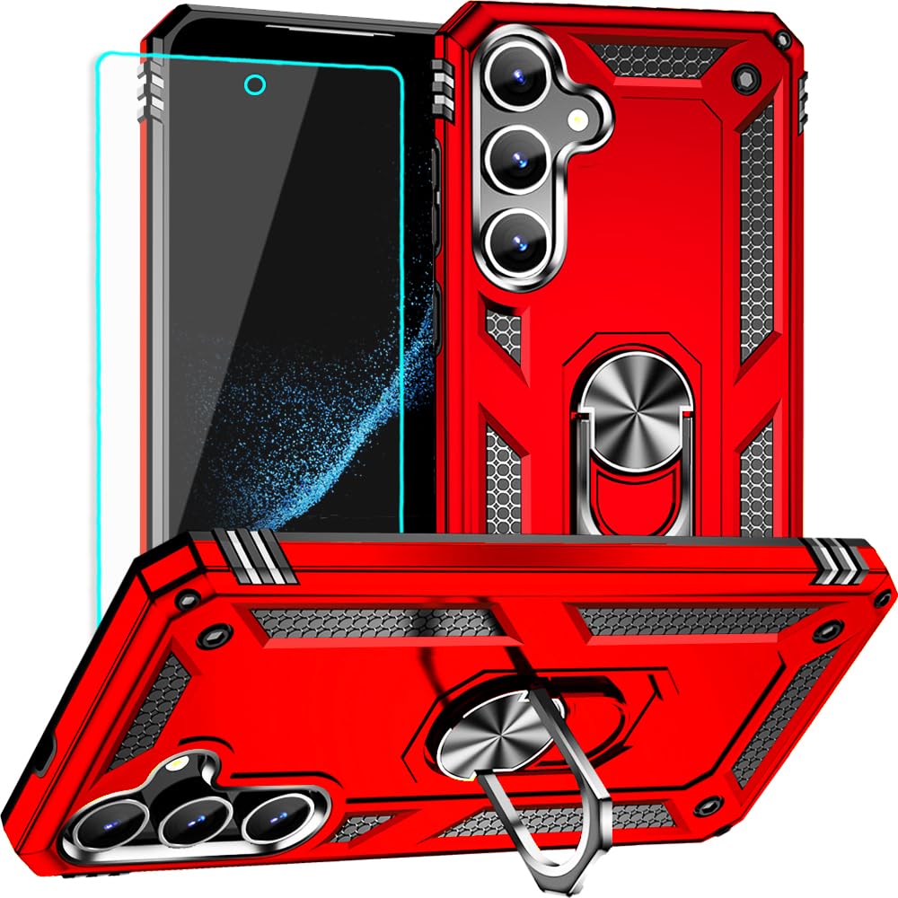 Photo 1 of for Samsung Galaxy S24 Case: Galaxy S24 Case with HD Screen Protector - Military Grade Protective Cases with Ring for Samsung S24(Red)
