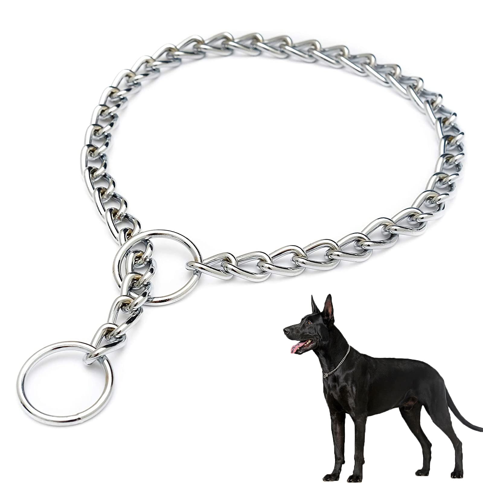 Metal Choke Chain for Dog, Durable Thick Dog Collar for Pet Outdoor Training Small Medium Large Puppy Adjustable Silver Metal Necklace, L Length 65cm Diameter 4.0mm