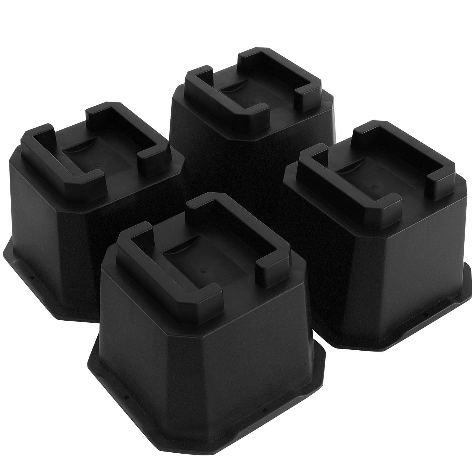 Photo 1 of shouwuhho Bed Risers 4 inch, Furniture Risers Elevation in Heights 4 Inch Heavy Duty, Bed Lift Risers for Caster Wheels or Posts of Bed Table Couch, Support up to 6000 lbs, 4 Pack, Black