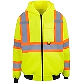 PAFESTER Fleece Safety Hi Vis Lightweight Jacket Reflective Visibility Hooded jacket Bomber Jacket with Pockets Zipper
