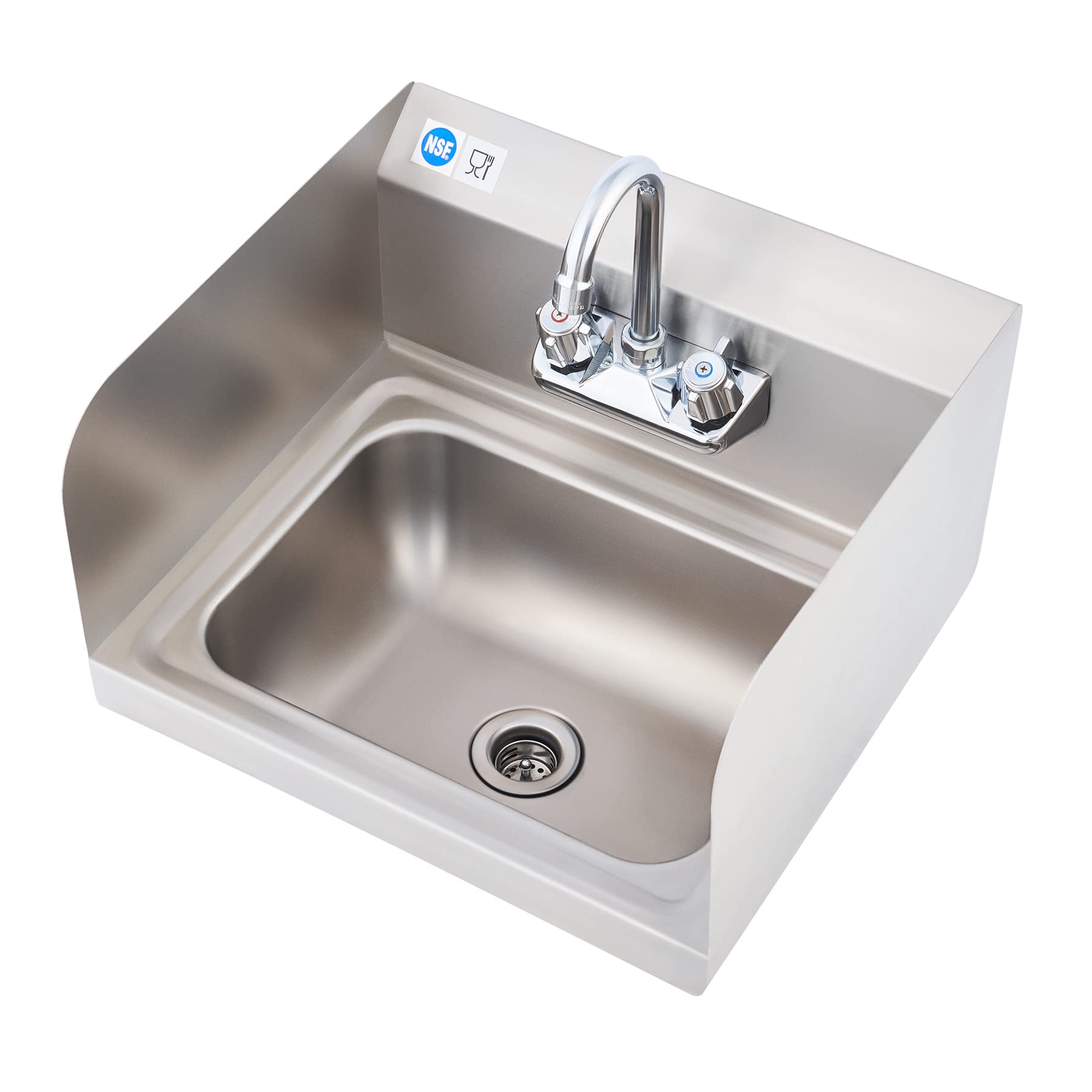 Photo 1 of WILPREP Commercial Hand Sink, NSF Stainless Steel Sink Commercial Utility Sink with Gooseneck Faucet and Strainer, 17x15 Inch Wall Mount Kitchen Sink for Restaurant Bar RV Bathroom Laundry Room