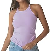 Klassy Network Ribbed High Neck Brami Tank-Top for Women - Built-in Bra Racerback Full Length Tank with Straps