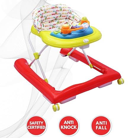 R for Rabbit Zig Zag Baby Walker - The Anti Fall Safe Baby Walkers with Adjustable Height and Musical Toy Bar (Red Green)