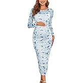 AISWI Maternity Mesh Dress Ruched Side Round Neck Pregnancy Dresses Baby Shower Wedding Guest Cocktail Party 2025 Fall