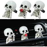 Set of 3 Halloween Skull Decor Cute Car Air Freshener Vent Clips, Resin Skeleton Holding Rose Car Diffuser Romantic Dashboard Decorations Auto Interior Accessories for Men Women
