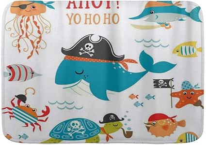 Lieteuy lfombra de baño,Único Ahoy Pirata Ballena Tortuga Pipa Cangrejo