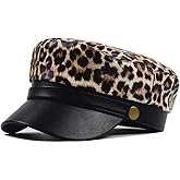 Xilery Women's Leopard Printed PU Leather Newsboy Caps Cabbie Gatsby Visor Beret Hat