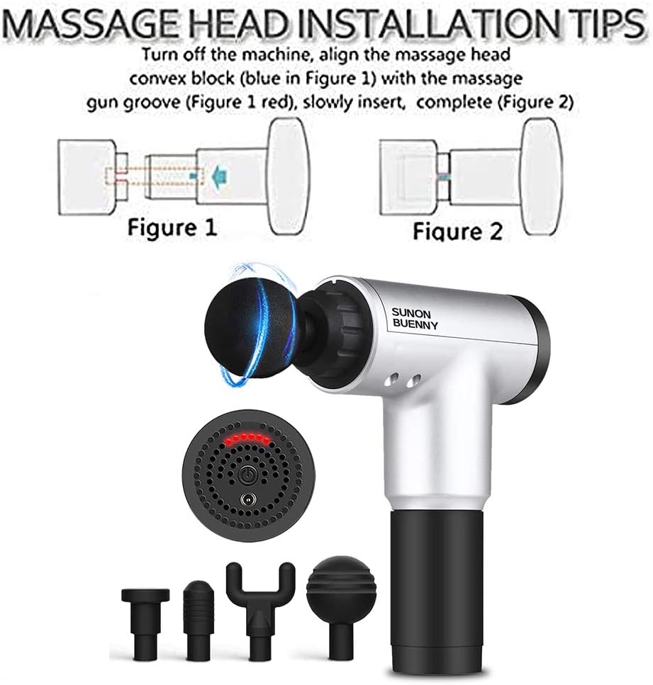 Deep Tissue Percussion Massage Gun for Athletes, 6 Adjustable Speed 4 Detachable Head, Super Quiet Portable Cordless Handheld Massager Gun for Muscles Deep Relaxation，Pain Relief(Silver): Health & Personal Care