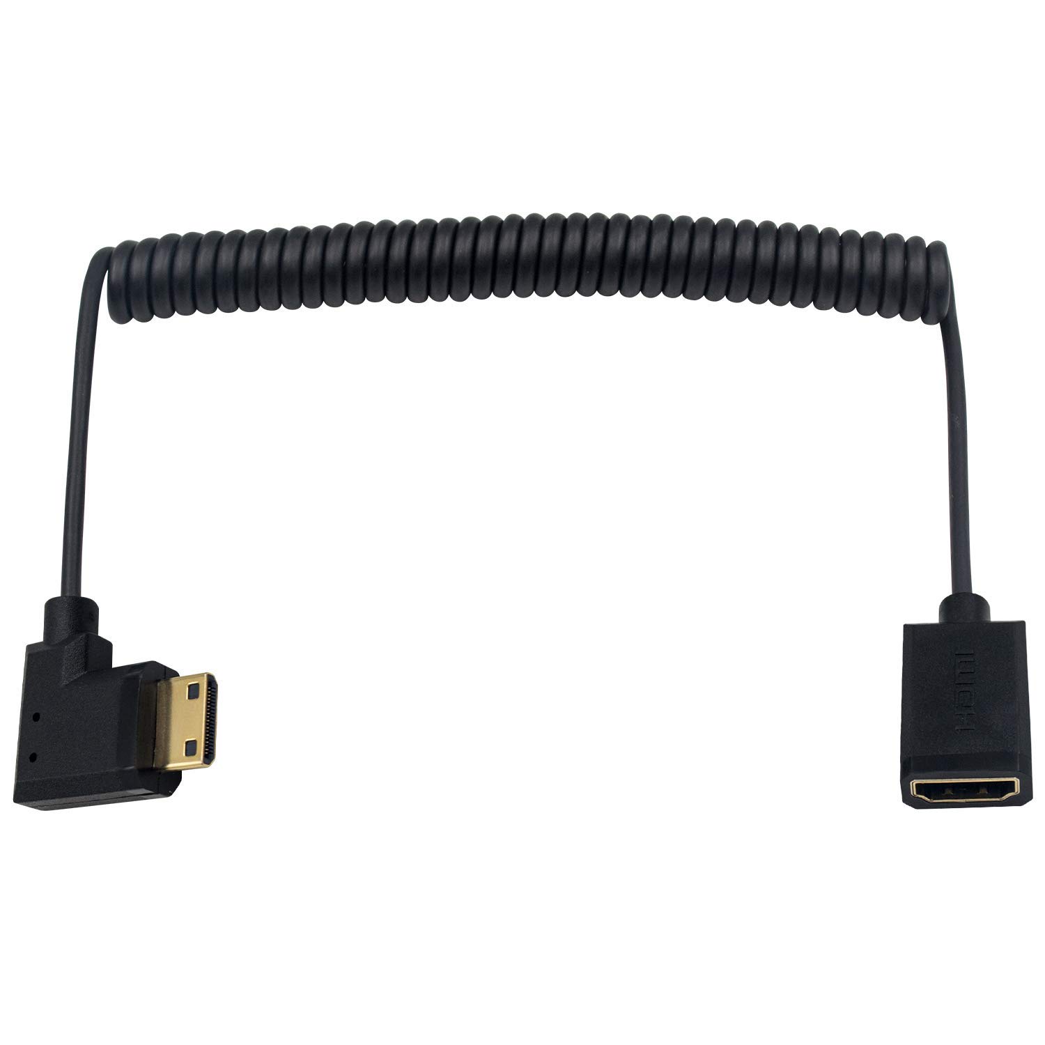 Duttek Mini HDMI to HDMI Coiled Cable, Left Angled Adapter, Supports 4K, 32 Channel Audio, 1.8M/6 Feet