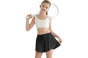 GHTEAS Girls Flowy Athletic Shorts with Pocket Kids Spandex 2 in 1 Drawstring Butterfly Skorts for Cheer, Dance, Running
