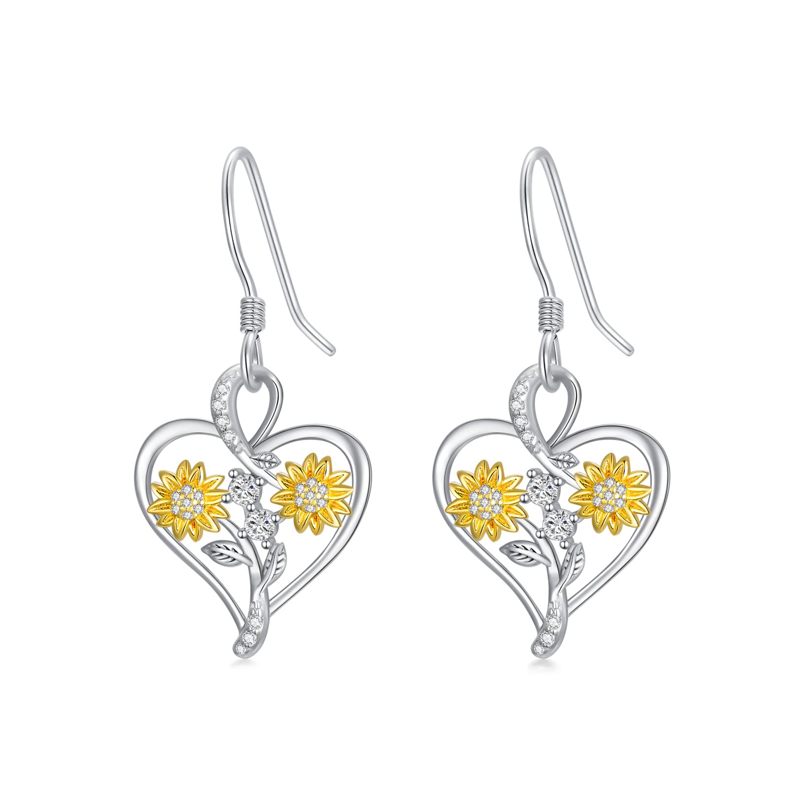 LONAGO Sunflower Earrings for Women 925 Sterling Silver You Are My Sunshine Two Sunflowers Dangle Earrings Jewelry