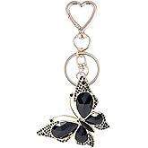 Weixiltc Charm Keychain for Women, Cute Heart Key Chain with Diamond Butterfly Pendant, Lovely Bag & Purse Keyring Accessory