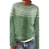 Womens Argyle Vintage Pullover Sweaters Winter Fall Stripes Casual Loose Long Sleeve Knitted Sweater Tops