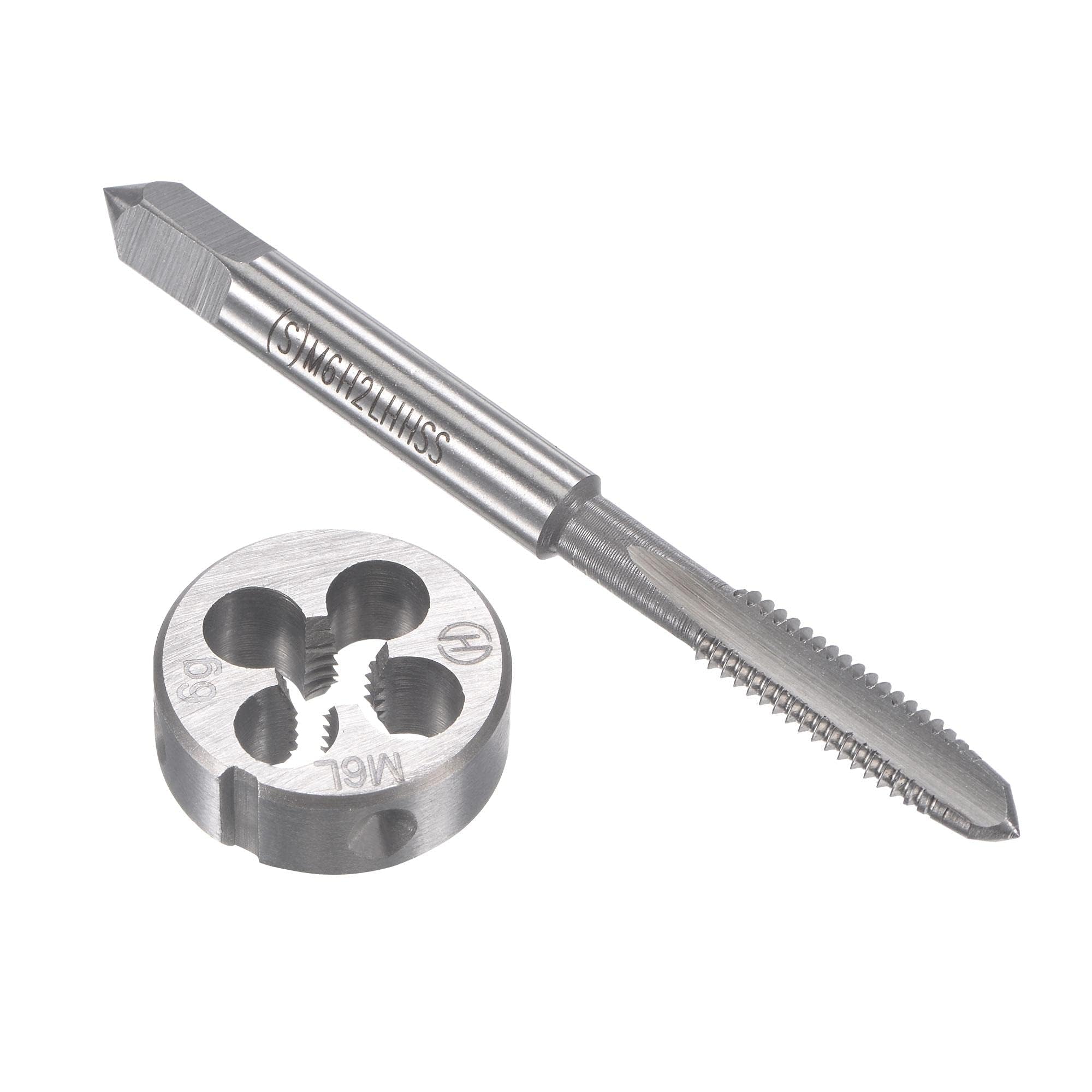 TOP-VIGOR M6 x 1mm Metric Left Hand Tap and Die Set, Machine Thread Screw Tap with Round Threading Die, Heavy Duty Tap & Die Kit for DIY, Repair, Cutting External and Internal Thread