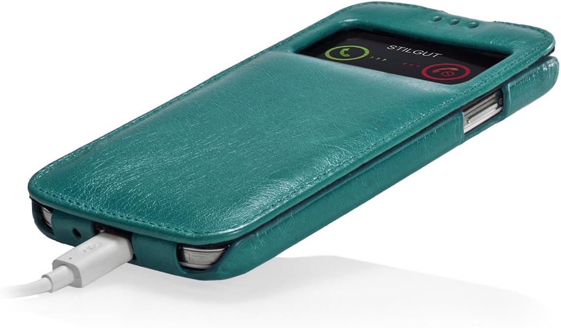 Stylish Leather Case Ultra Slim Case with Viewing Window for Samsung Galaxy S4 I9500 & I9505, Ocean Green - Image 4