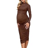Dedysler Maternity Mesh Bodycon Dress for Wedding Guest Sexy Mock Neck Baby Shower Long Sleeve Pregnancy Clothes with Zipper