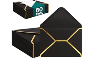 XXINMOH (50 Pack 5x7 Inch) Black Envelopes for Invitations with Gold Border, Self Adhesive A7 Envelopes with V-Flap, Great for Graduation, Invitation, Baby Shower, Wedding and RSVP Cards