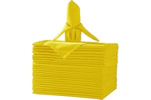 ASCOZA 25pcs Polyester Cloth Napkins - 20 x 20 inch Yellow Washable Dinner Napkins with Hemmed Edges for Restaurant/Wedding/Hotel(25,Yellow)