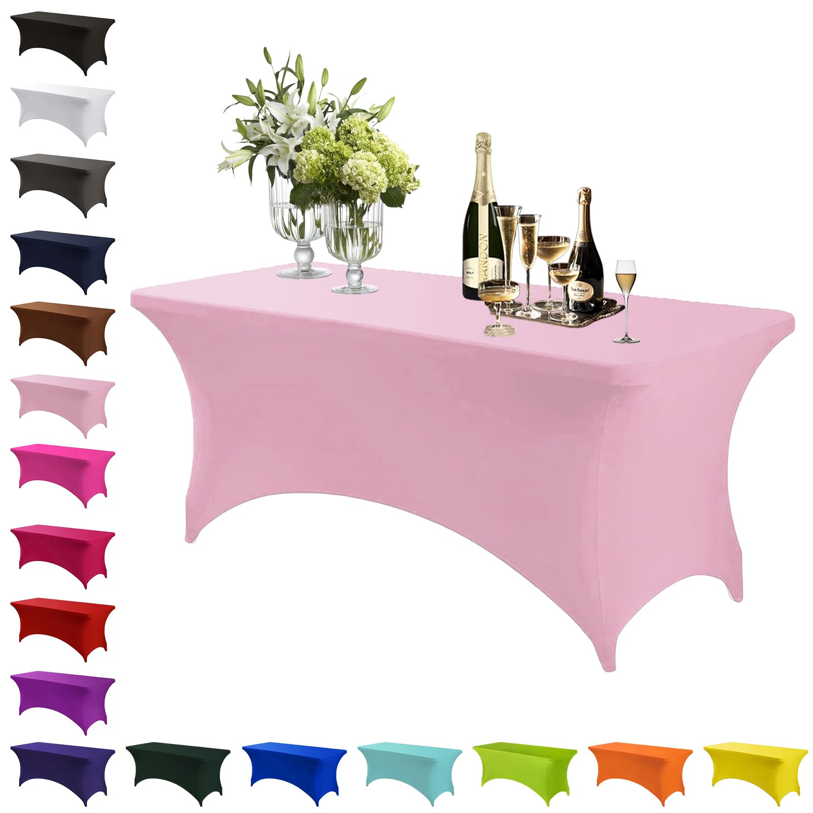 Mienocol Pink Spandex Tablecloths,6FT Stretchable Rectangle Table Cover Washable Tablecloth Universal Patio Elastic TableCover for Kitchen,Event, Wedding, Cocktail Bar Exhibition,Banquet,Party