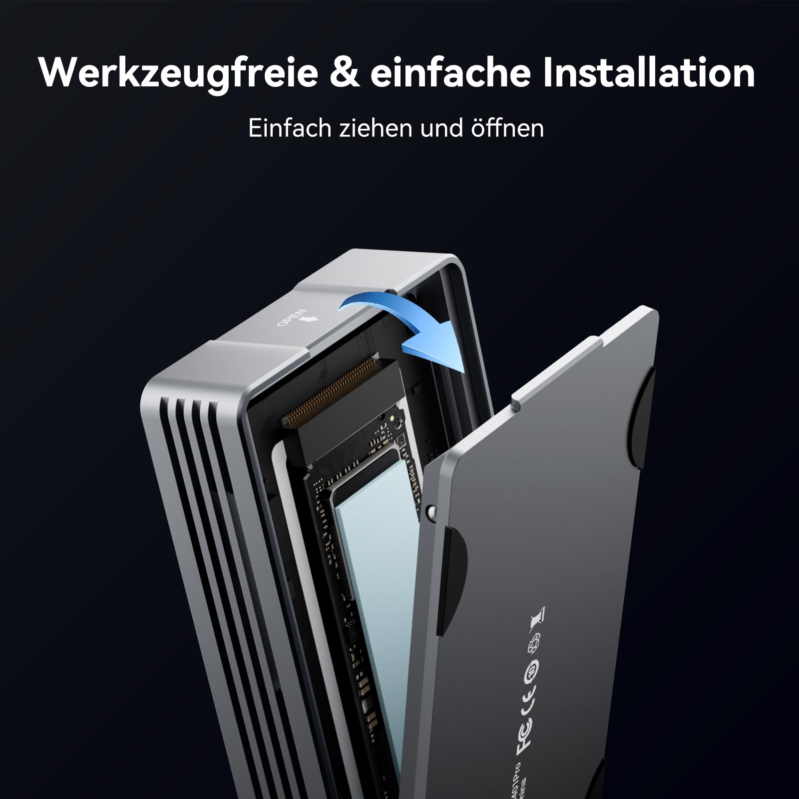 40Gbps M.2 NVMe SSD Gehäuse mit Lüfter, ANYOYO NVMe Gehäuse kompatibel für Thunderbolt 5/4/3 M.2 SSD Gehäuse für PCIe 2280 M-Key (B+M Key), USB C Aluminium SSD Gehäuse kompatibel für USB 4/3.2/3.1 5