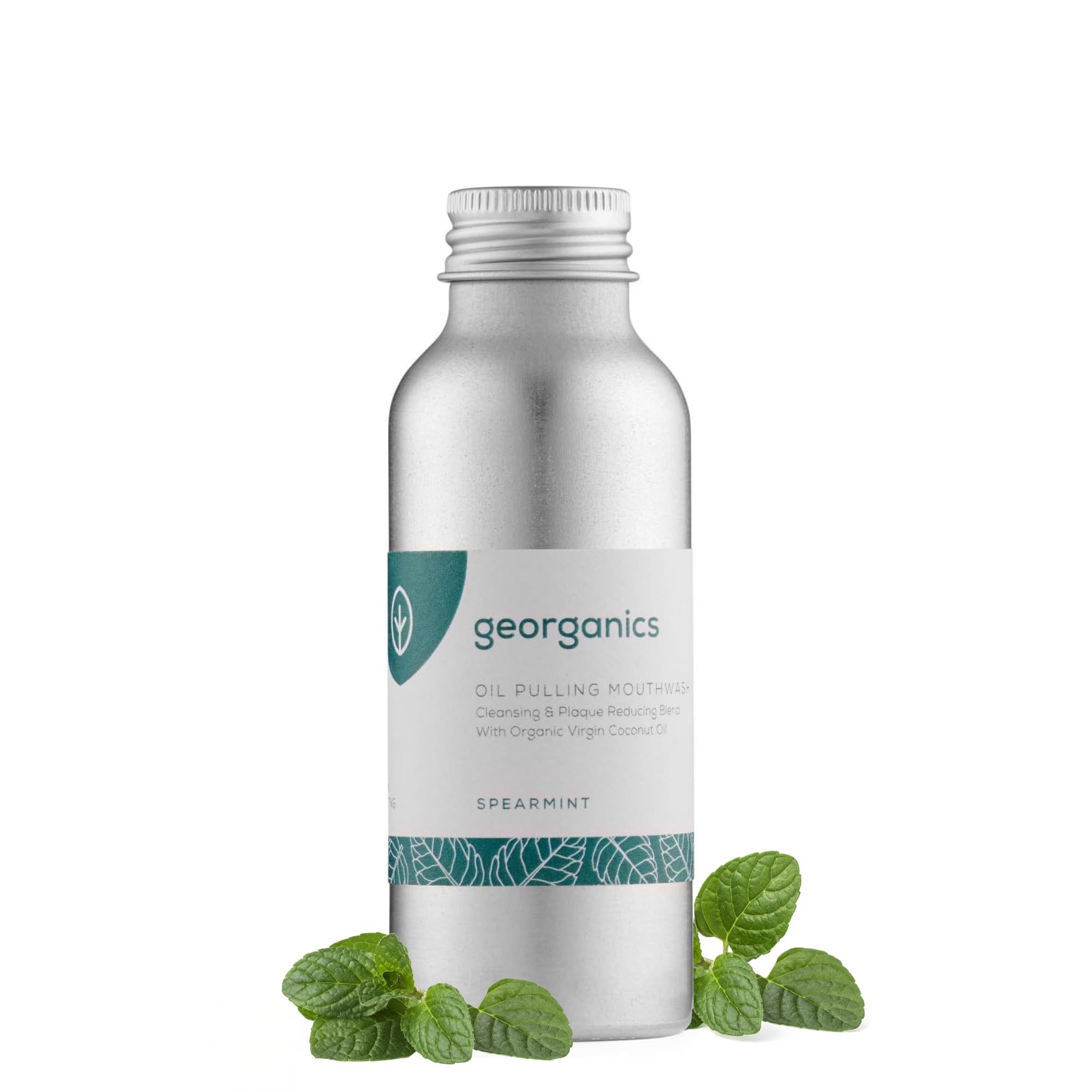 Georganics Whitening Oil Pulling Mouthwash - Spearmint - Plaque-Reducing Coconut Oil Blend - 100% Natural Ingredients - SLS, Glycerine & Fluoride Free - Cosmos Organic, Vegan & Cruelty-Free - 100ml