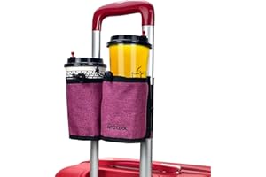AMZCOOL Luggage Travel Drink Bag Cup Holder Free Your Hand for Drink Beverages Caddy Coffee with Backpack Fits All Suitcase Handles (Pink)