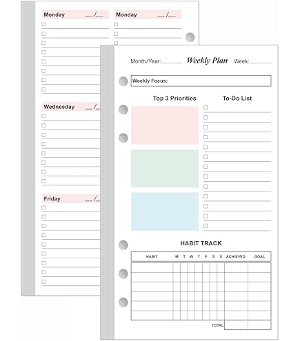 Pages Rechargeables A5, 6 Trous Colorés, Pour écrire Votre