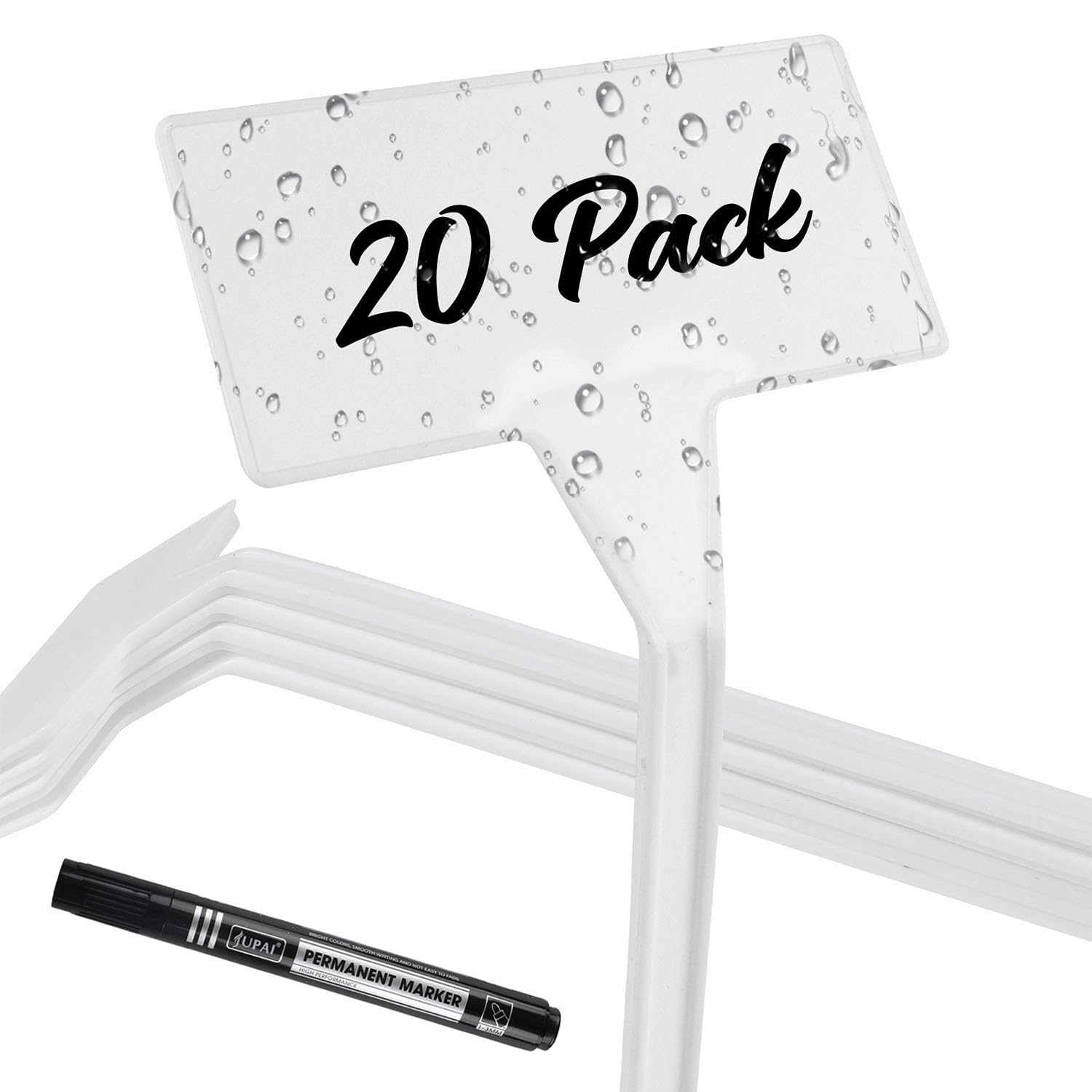 DIYASY 30cm Tall Plant Labels for Outdoor Plants, 20pcs Slanting Plant Tag Markers with Permanent Mark Pen, T-Type Labels for Garden Greenhouse and Farm (White)