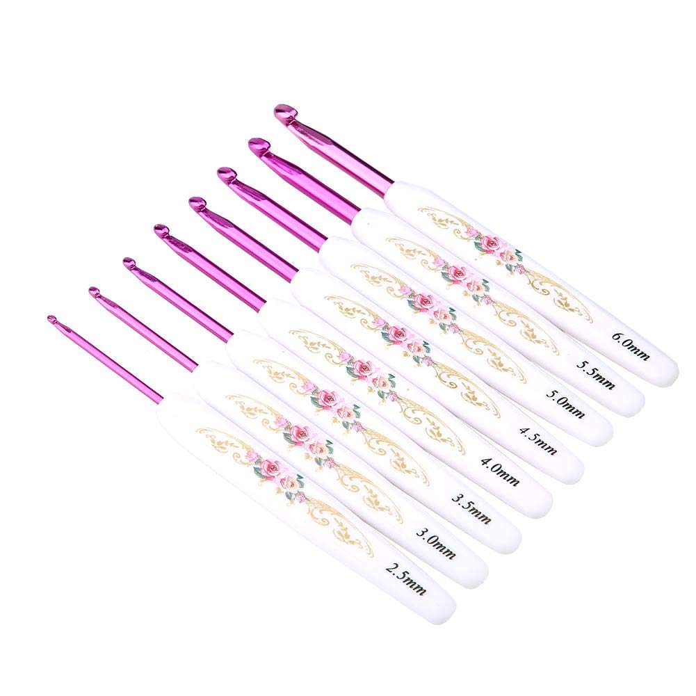 Aluminum Crochet Hooks Set, 8 Piece Knitting Crochet Needles with Floral Print Handle, 2.5mm to 6mm Sizes