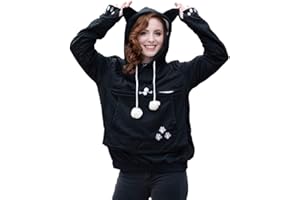 ALYC Unisex Hoodies Pet Holder Cat Dog Large Pouch Carriers Pullover with Cat Printing Sweatshirt (Black-Classic Version, M)