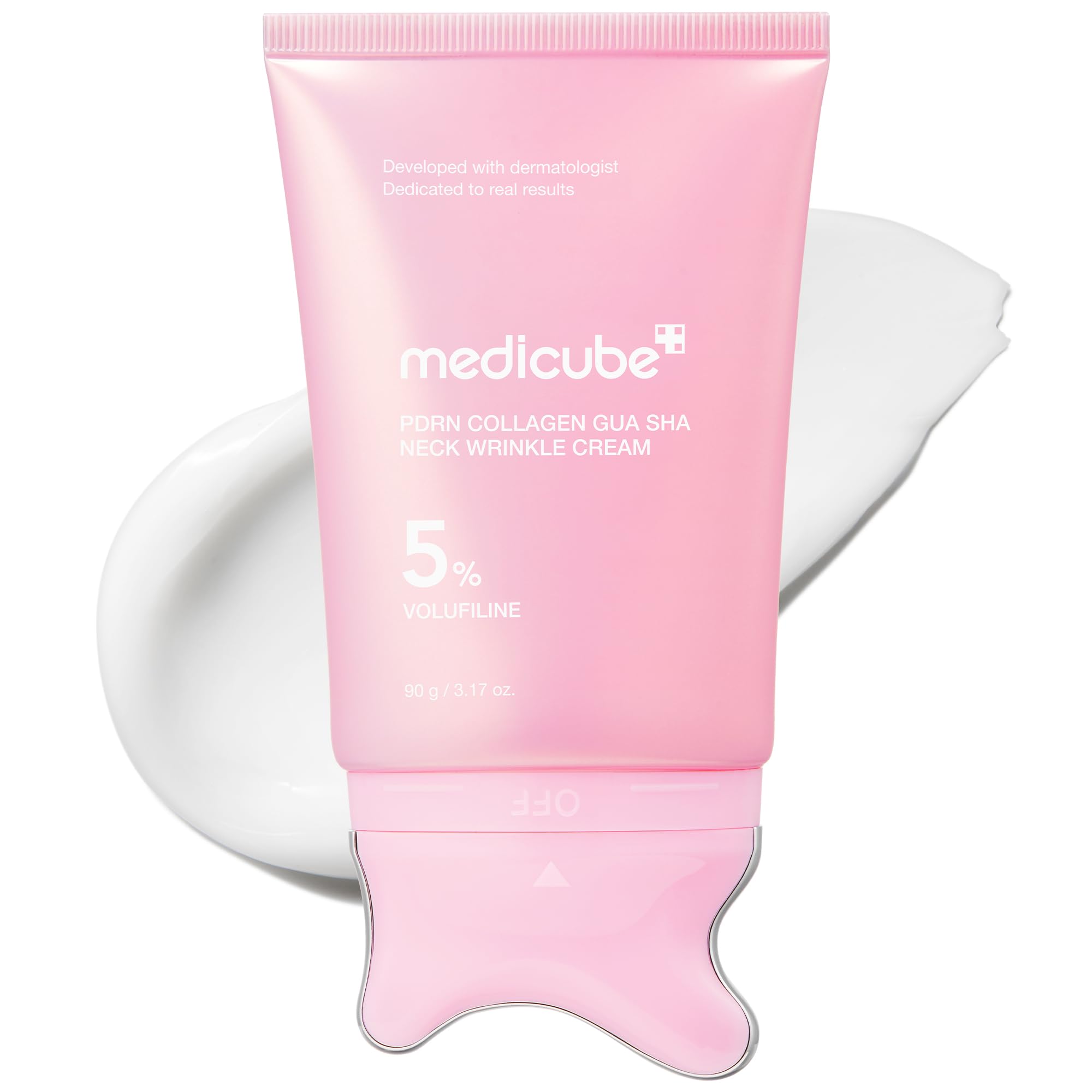 medicube PDRN 콜라겐 구아샤넥 링클 크림 - 탄력, 컨투어 케어 | 볼루필린 5% 내장 구아샤 마사지기 - 잔주름, 턱선, 목, 데콜테, 한국 스킨케어, 89.87g(3.8온스)