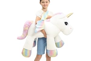 FFxiong 44 Inch Giant Unicorn Stuffed Animal Pillow, Cute Soft Big Unicorn with Rainbow Wings Large Plush Toy, Gifts for Girlfriend Girls Boys Kids Birthday Valentines Christmas