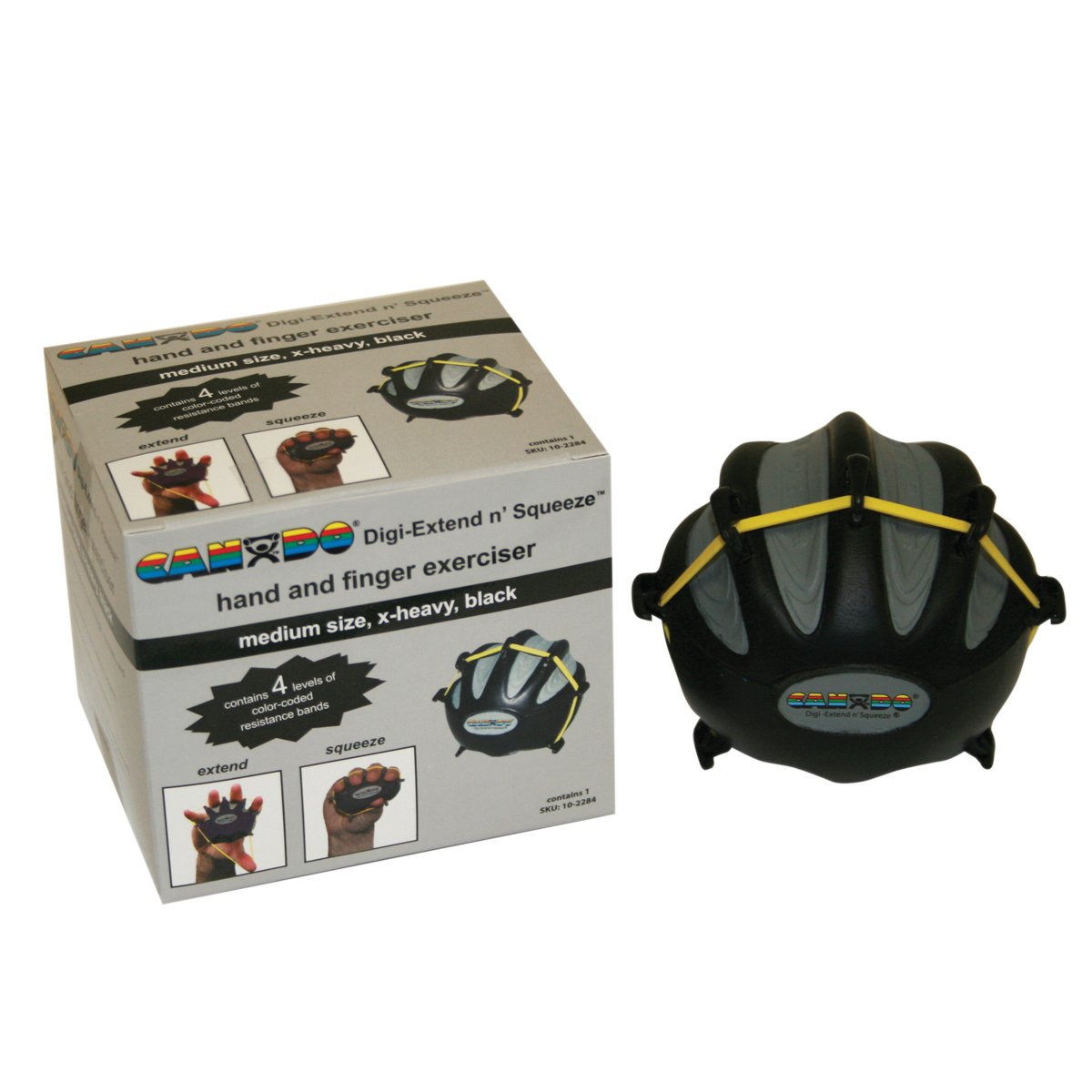 CanDo Hand exerciser - finger strengthener CanDo® Digi-Extend n' Squeeze, black (very strong)