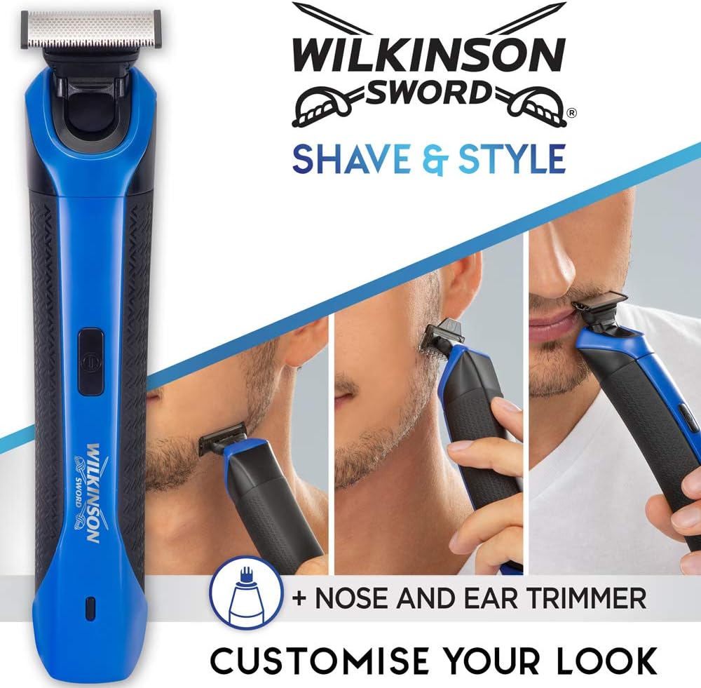 Wilkinson Sword Shave & Style Men's USB Rechargeable Multipurpose Razor, Nose Trimmer, 3 Position Comb, Waterproof - Image 4