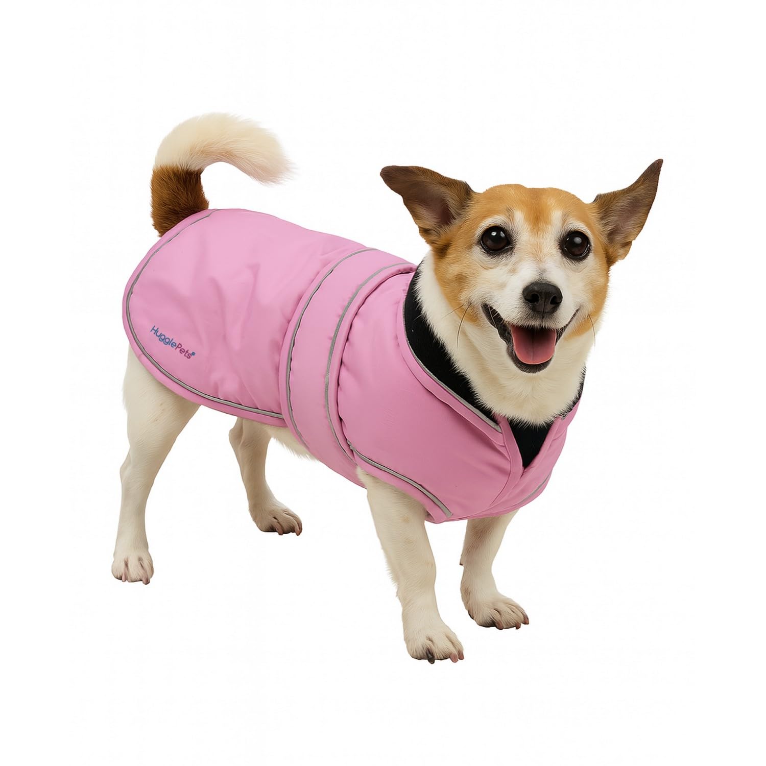 Hugglepets Arctic Armour Waterproof Thermal Dog Coat - Pink (Small 35cm) Reflective Microfleece-Lined Coat for Small Dogs with Adjustable Hook & Loop Fastening & Zipper for Harness or Collar.