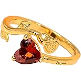 CALLIE Personalized Heart Birthstone Ring with Engraved Name, Sterling Silver Rose Flower Stacking Rings, Custom Promise Ring for Her, Valentine's Day Mother's Day Birthday Jewelry Gifts for Women