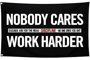 NASIAN Nobody Cares Work Harder Flag 3x5 Ft Discipline Motivational Flag Fitness Inspirational Flags for Room Guys Cool Flag for Home Gym College Dorm Man Cave Flag Motivational Wall Decor Poster Banner