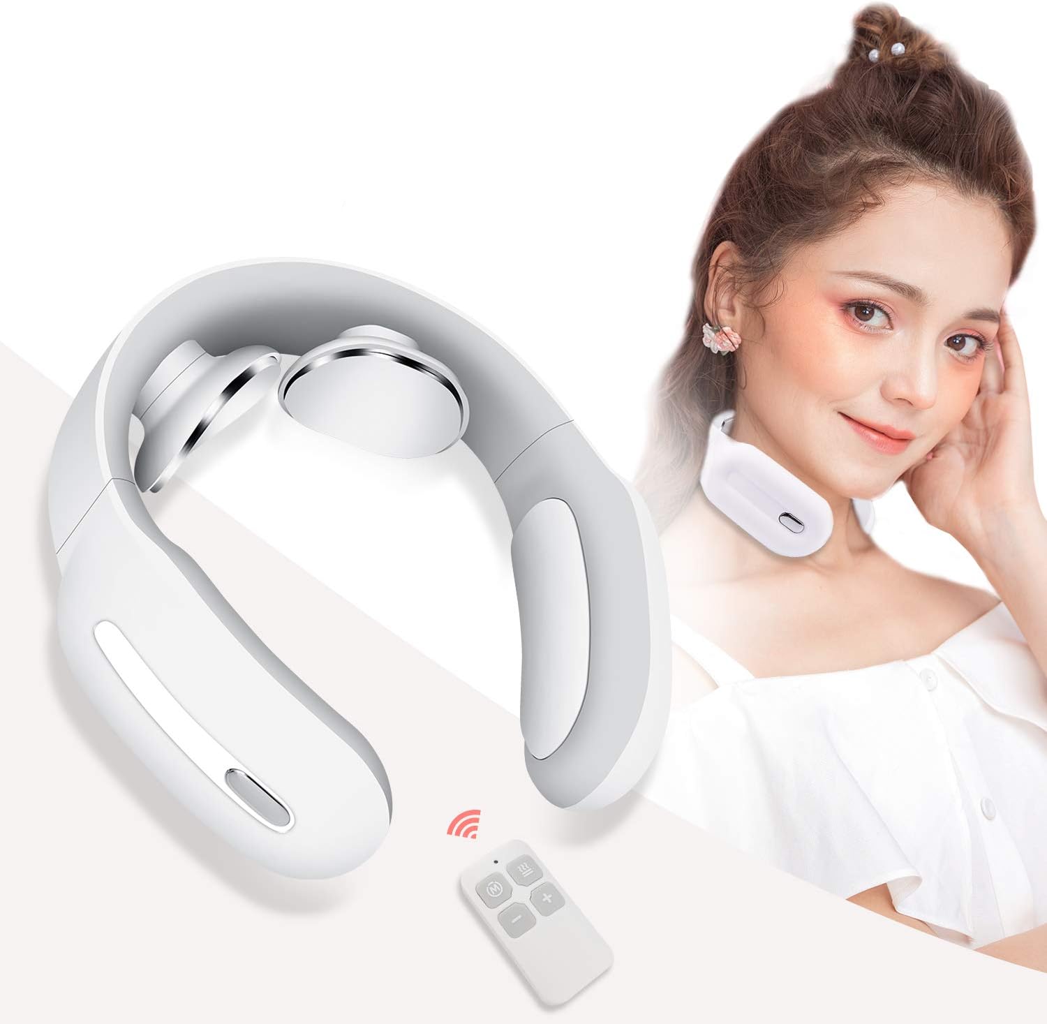 Neck Massager with Pulse Heated, Smart Portable Cordless Neck Massage Equipment, 3 Modes 15 Speeds Electric Pulse Massage Gifts for Women Men Dad Mom, Use at Home Office Travel (White): Health & Personal Care
