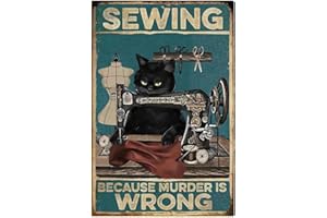 Yepzoer Cat Kitty Sewing Retro Style,Sewing Because Murded is Wrong,Bar Sign Wall Art Decor Metal Sign Coffee Sign,12x8 inch