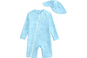 DivingBirds Baby Boys One Piece Swimsuit Long Sleeve, Toddler Boys Full Diagonal Zipper Swimwear 3 Months - 3 Years