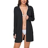 MIVEI Women's UPF 50+ Swim Cover Up - Long Sleeve Beach Coverups SPF Dress Hoodie Long Jacket with Pockets Hooded Lightweight