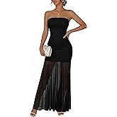 Aprilake Women's Summer Strapless Bodycon Mesh Tube Beach Party Club Long Dress